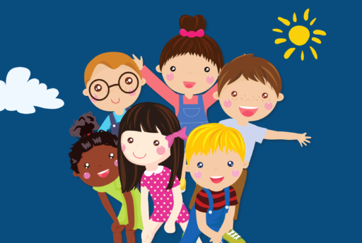 Cartoon drawing of happy children